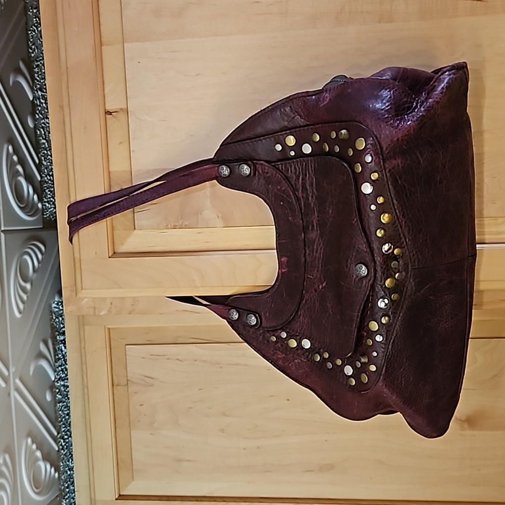 Patricia Nash Dark Red Shoulder Bag with Metallic Accent Studs